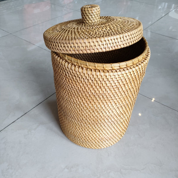Rattan Dustbin with Lid - Natural Rattan