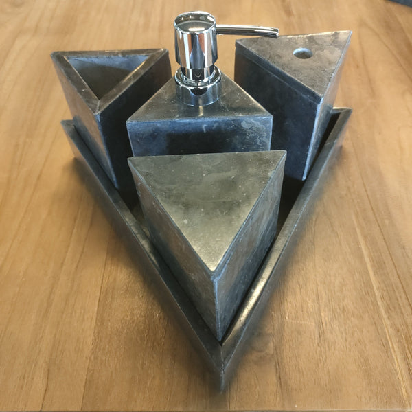 Bathroom Counter Top Amenities Set- Triangle Collection. Black Marble.