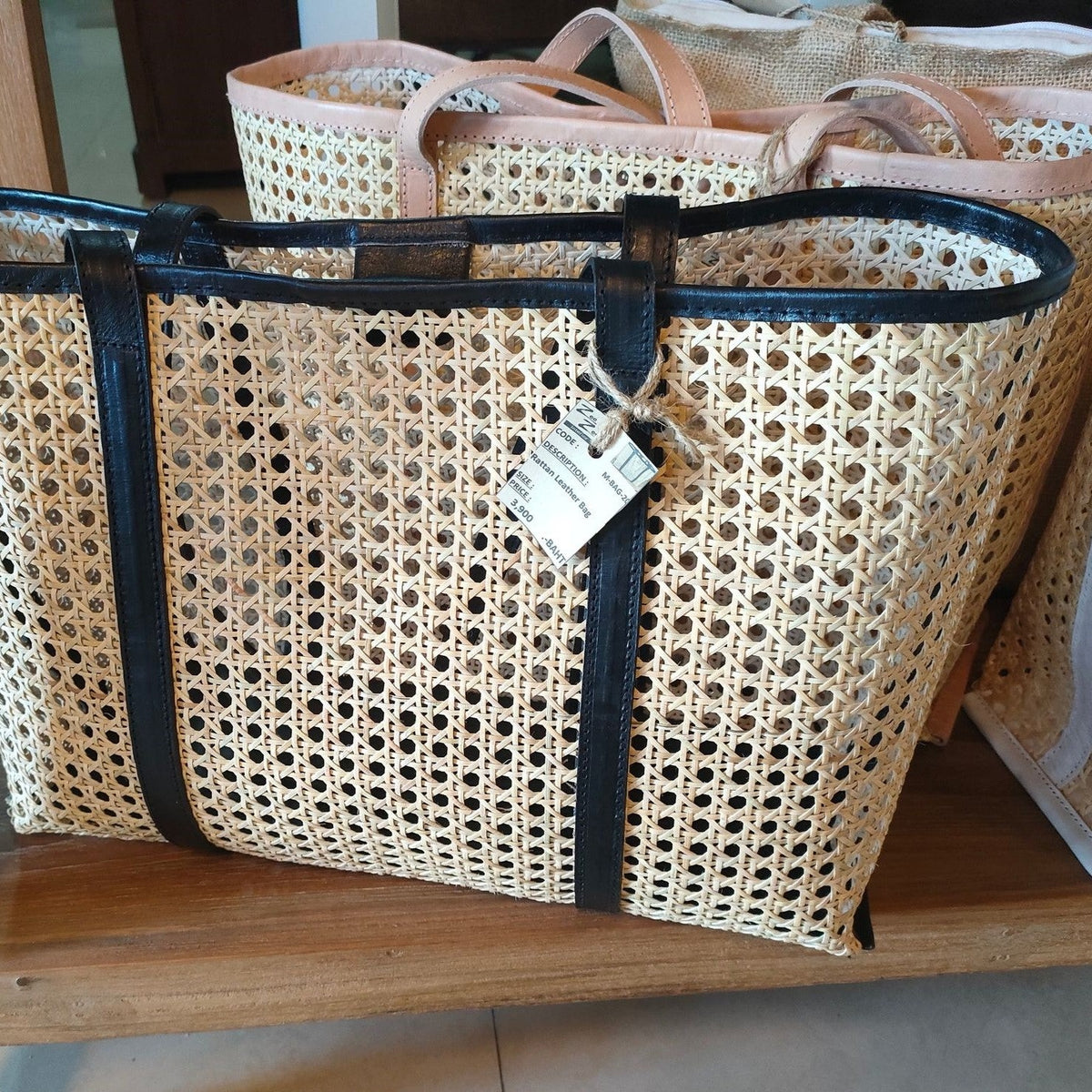 Rattan on sale leather bag