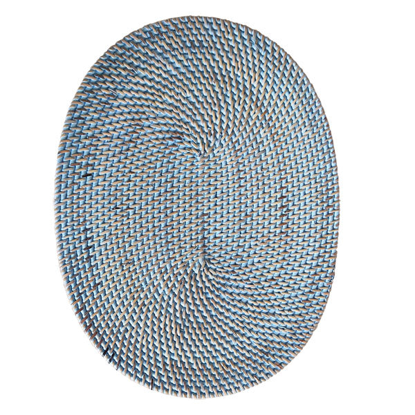 Placemat Oval / Rattan - Bluewash