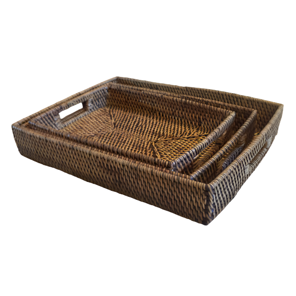 Rattan tray set of three