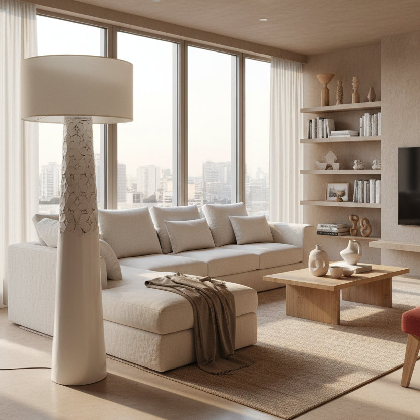 Madagascar standing light in white for tropical villa interior, Phuket