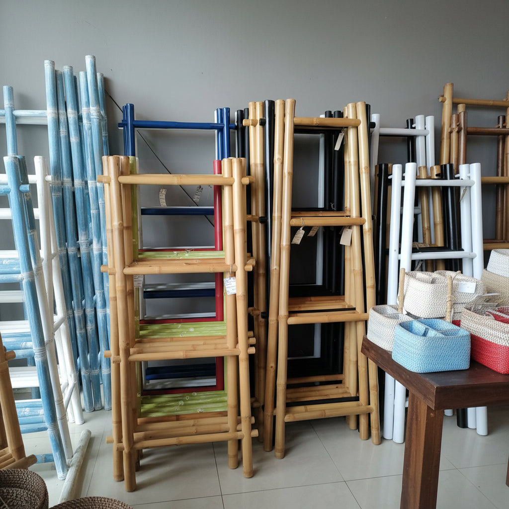 A Frame  shape and straight shape ladder towel racks at Zee Zee Interior Retail store