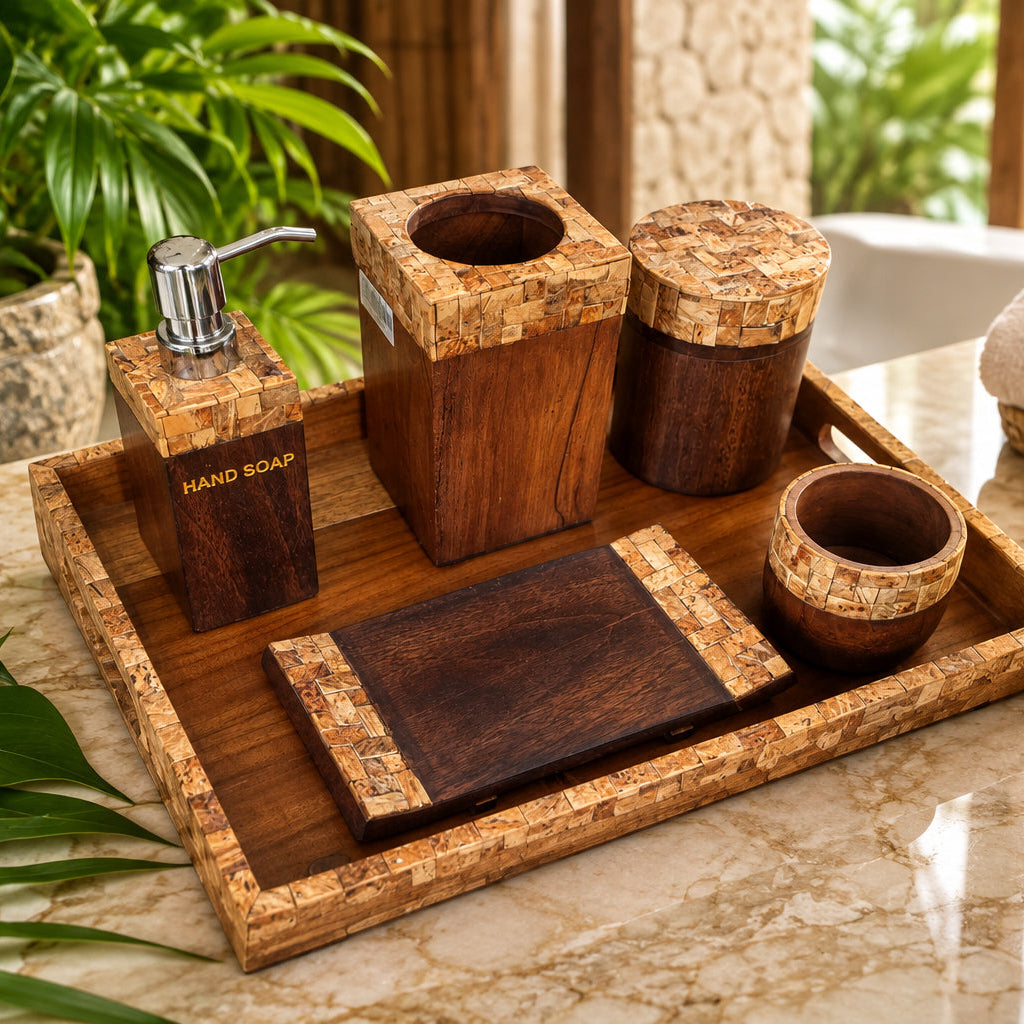 Coconut Shell Amenity Set – Caramel Brown