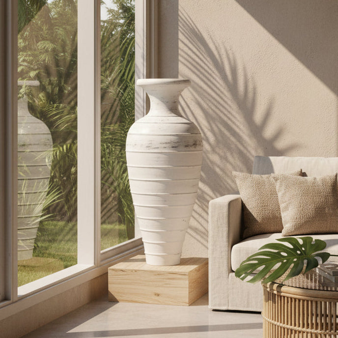 White textured terracotta vase.