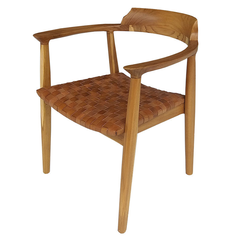 Teak/Black Leather Dining Armchair