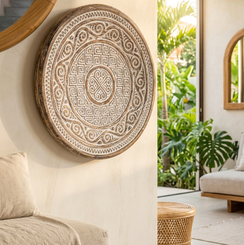 Hand-Carved Wooden Wall Art Plate