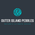Logo for Outer Island Pebbles with a blue circular design on a dark background