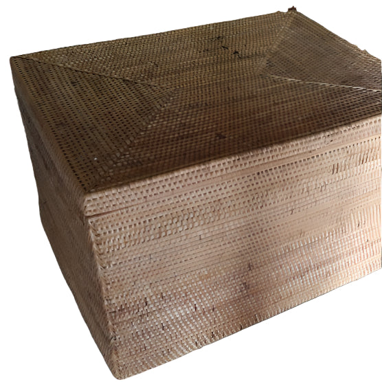 Woven rectangular box with a lid on a transparent background