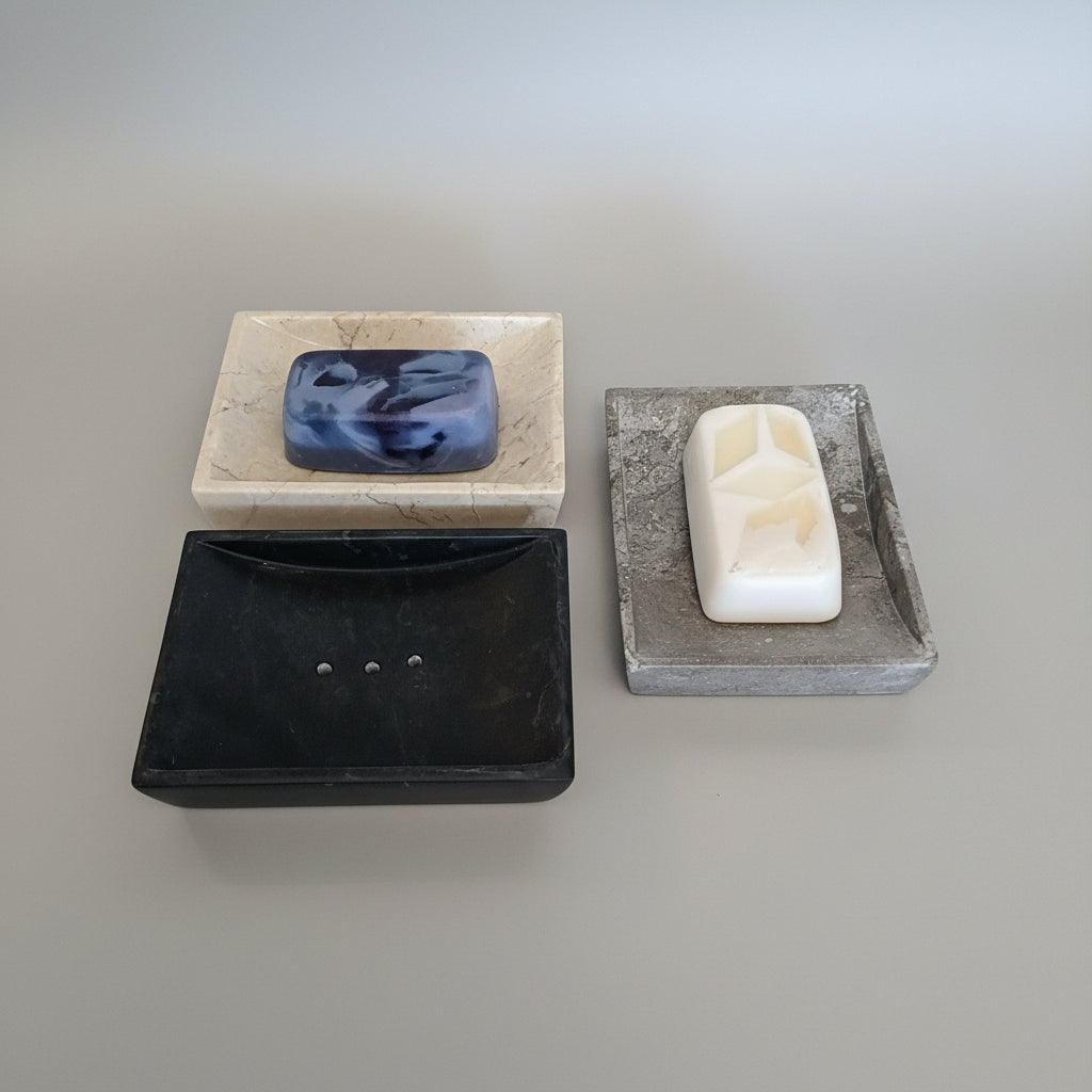 Natural Stone Soap Dish Black, Grey and Cream material.