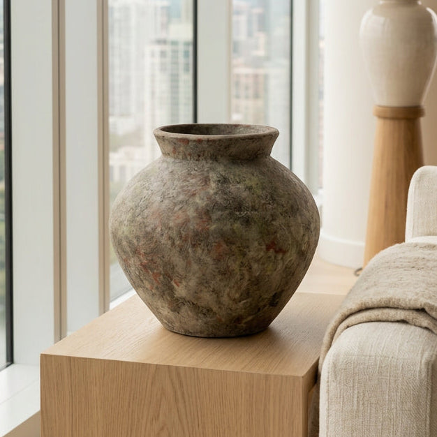 Minimalistic pottery on sider table of high rise Apt in Phuket