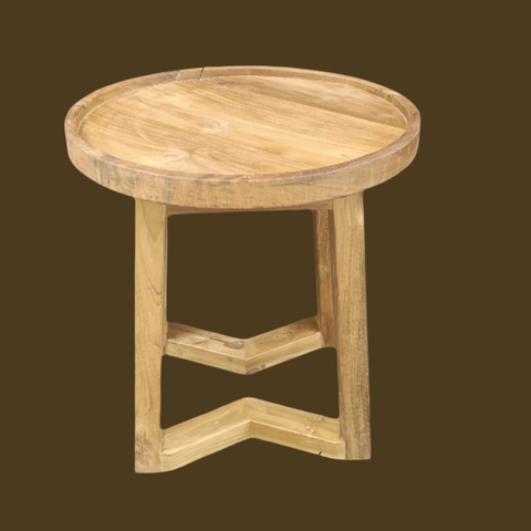 Recycled Teak Round wooden side table .