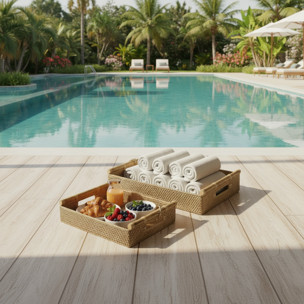Hospitalaity serving trays for commercial resorts.