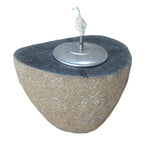 Stone Lantern on white stone flooor of Patio