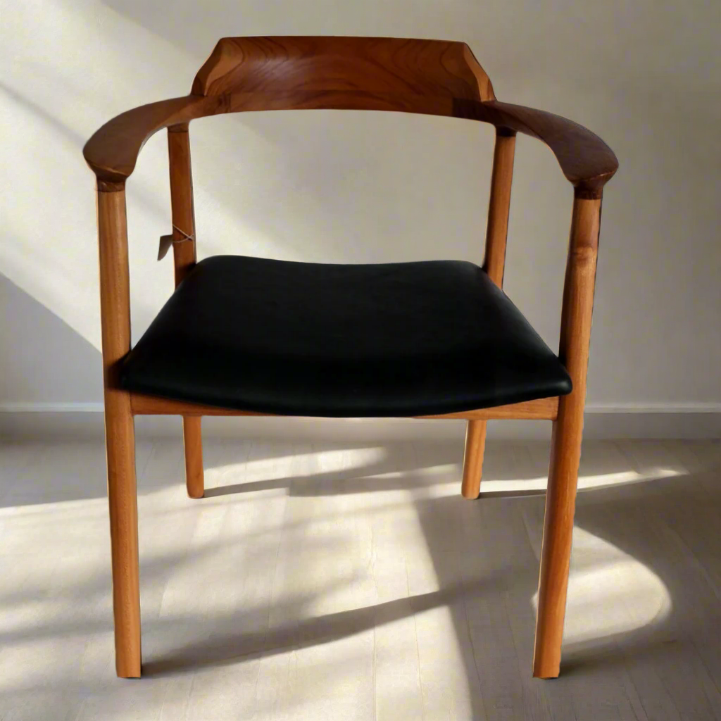 Teak/Black Leather Dining Armchair