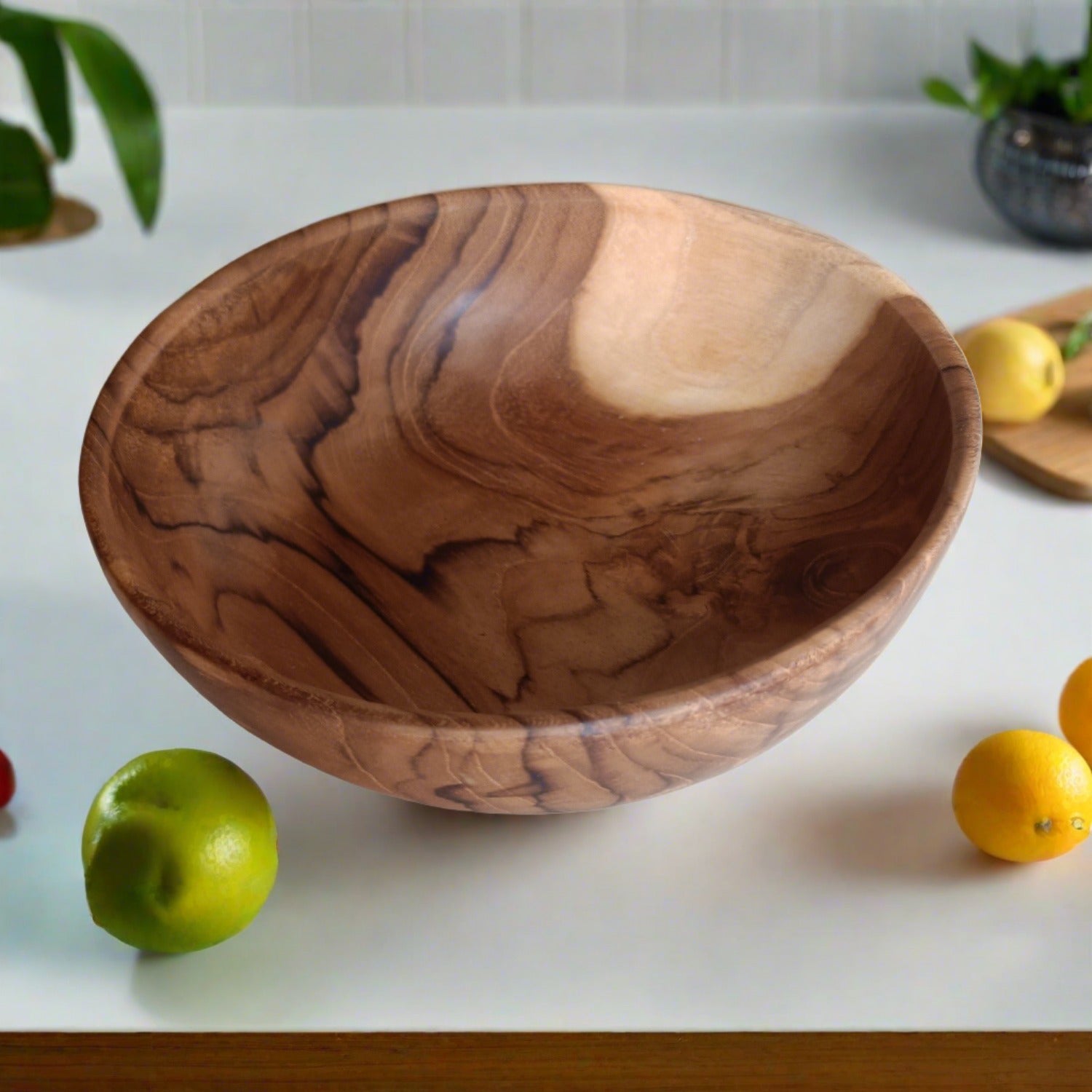 Teak serving bowl for table top dining