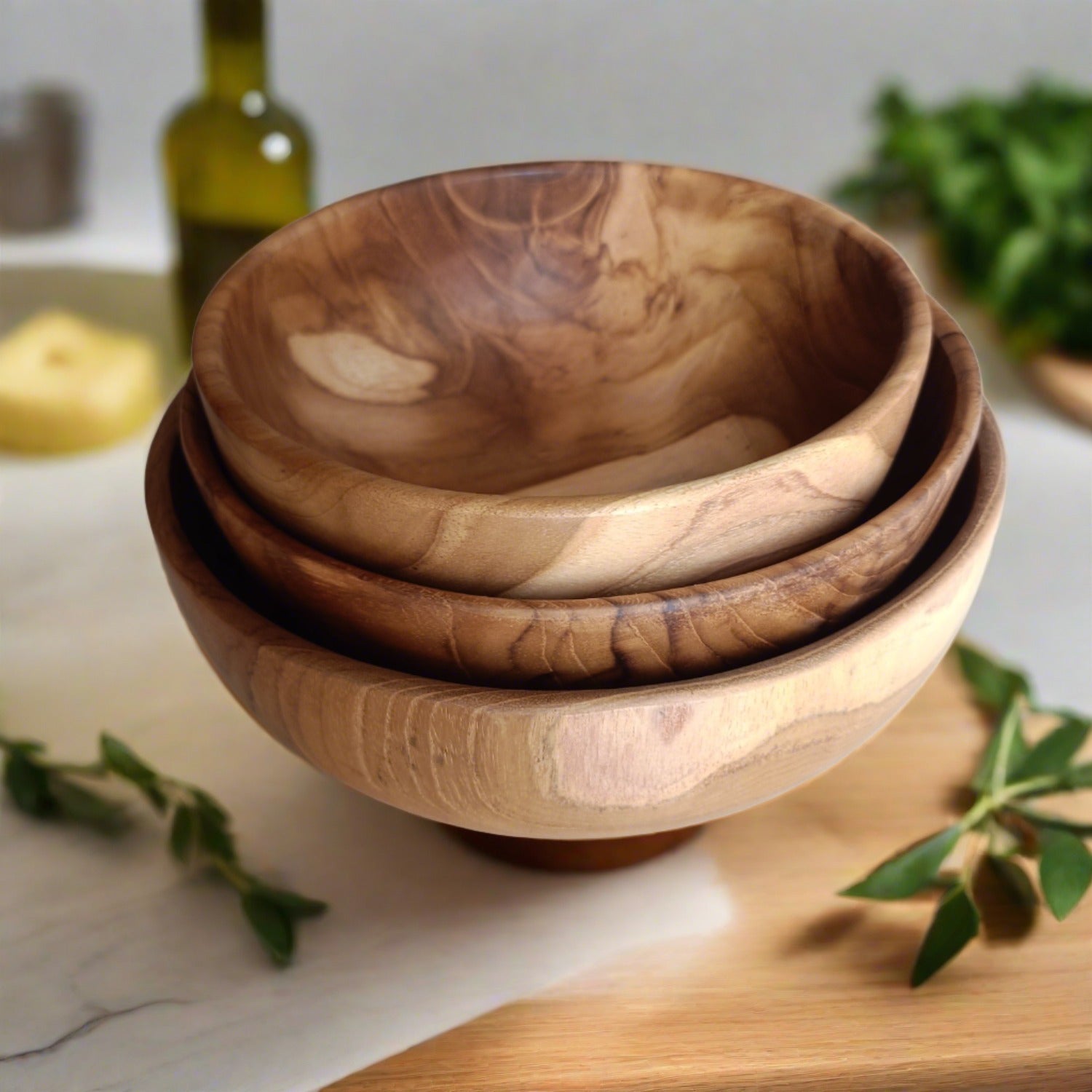 Teak server bowls