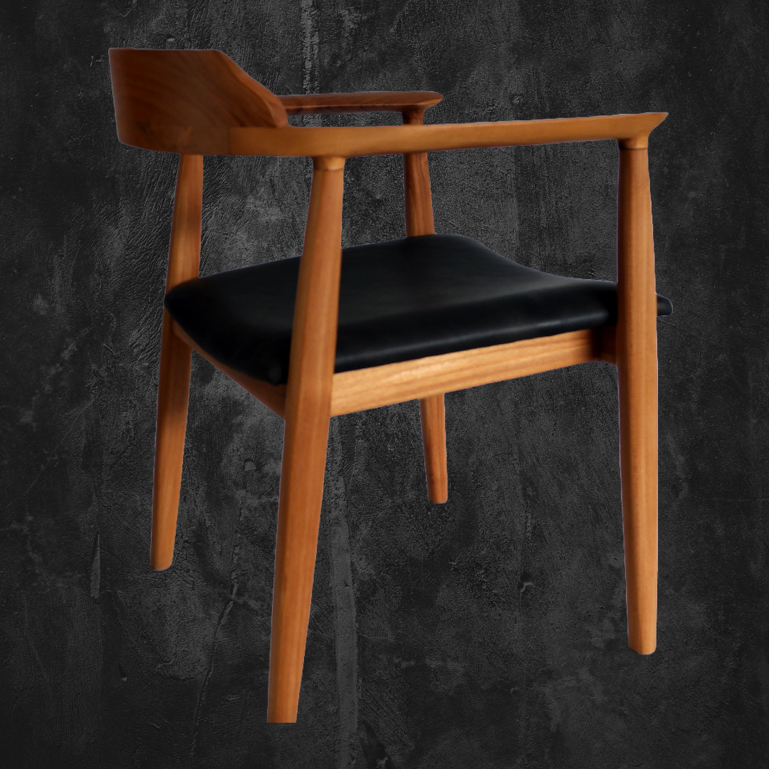 Teak/Black Leather Dining Armchair