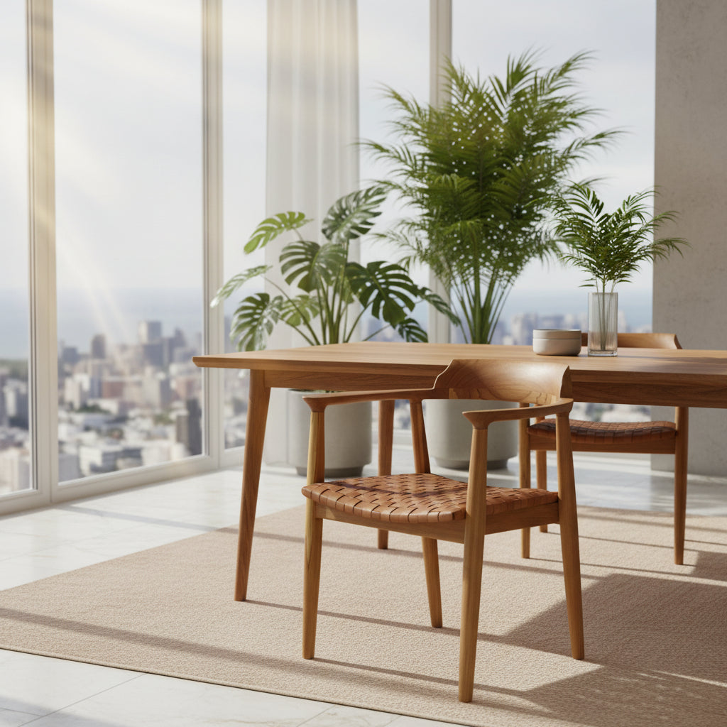 Teak/Black Leather Dining Armchair