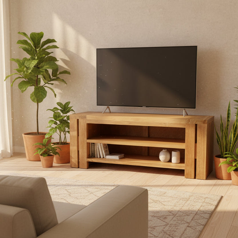 Teak Entertainment Console Table - OCTO