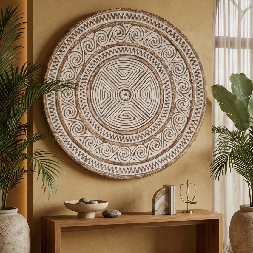 Ethinic wall art on living room wall of Phuket Villa