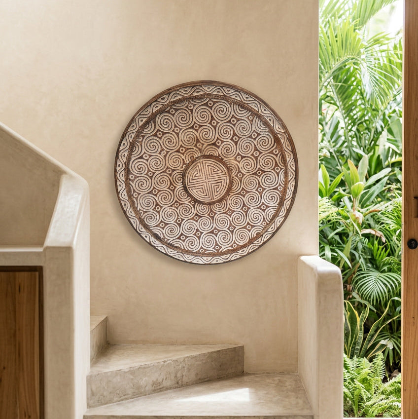 Hand-Carved Wooden Decorative Plate 58cm