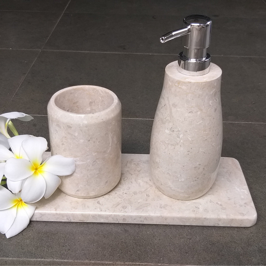 Bathroom Counter Top Amenities Set- Cream Marble..