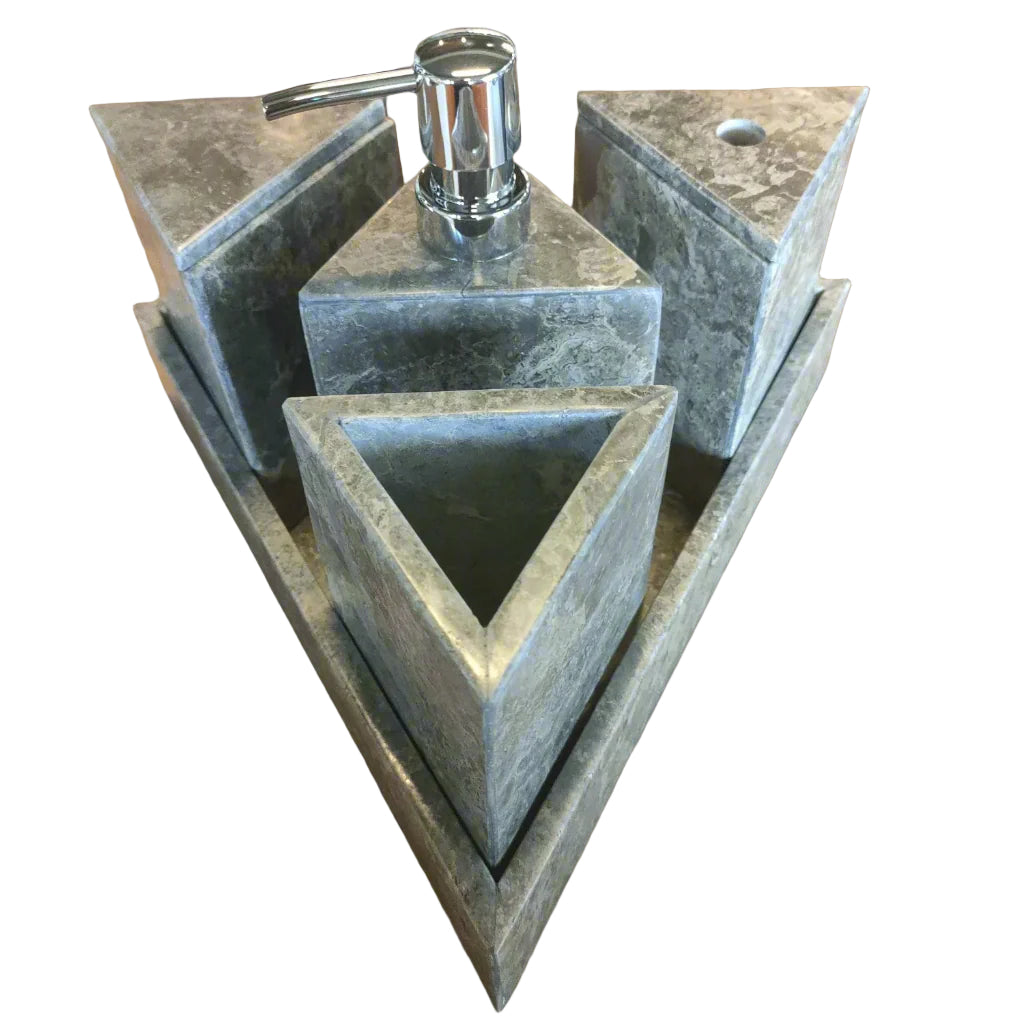 Bathroom Counter Top Amenities Set- Triangle Collection.  Grey Marble.