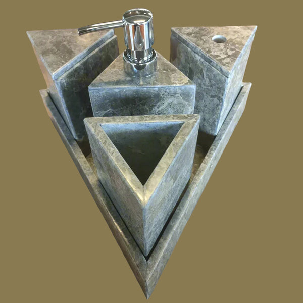 Bathroom Counter Top Amenities Set- Triangle Collection.  Grey Marble.