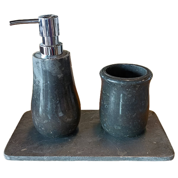 Bathroom Amenities Set Pear Shape Black Marble