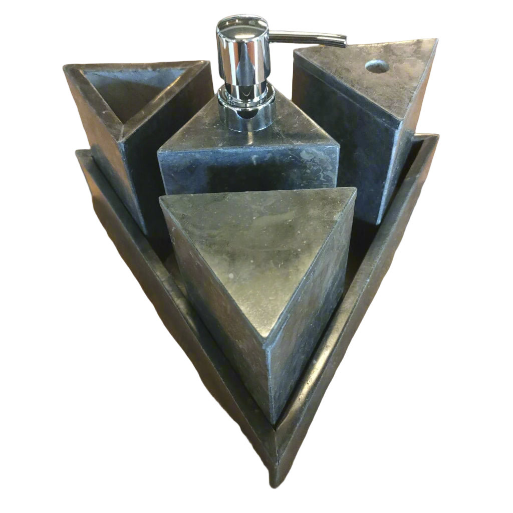 Bathroom Counter Top Amenities Set- Triangle Collection. Black Marble.