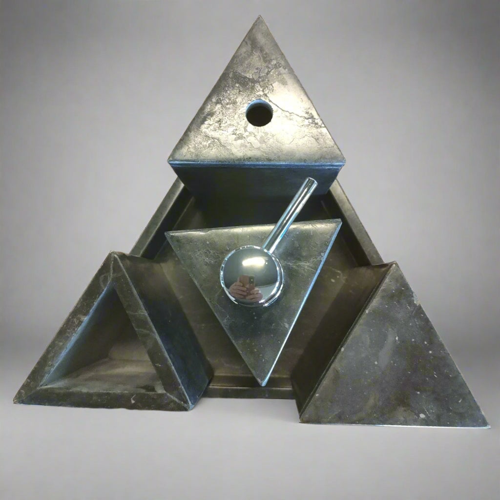 Bathroom Counter Top Amenities Set- Triangle Collection. Black Marble.