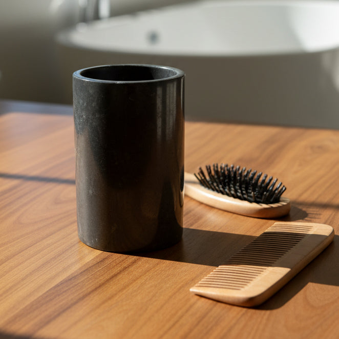 Bathroom Amenities Brush Holder - Black Marble