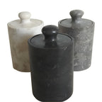 Three marble cotton bud canisters. Hotel Supply Items