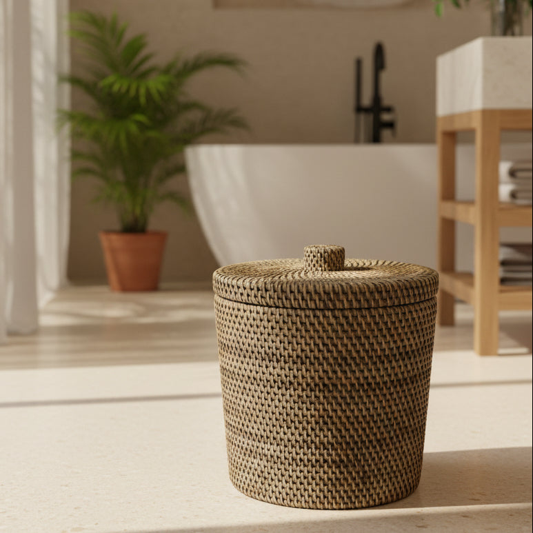 Rattan Dustbin with Lid