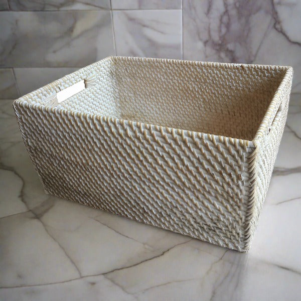Storage Basket Rattan Whitewash