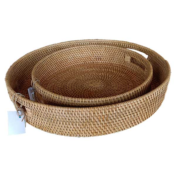 Drinks serving Tray in Natural Brown Rattan.
