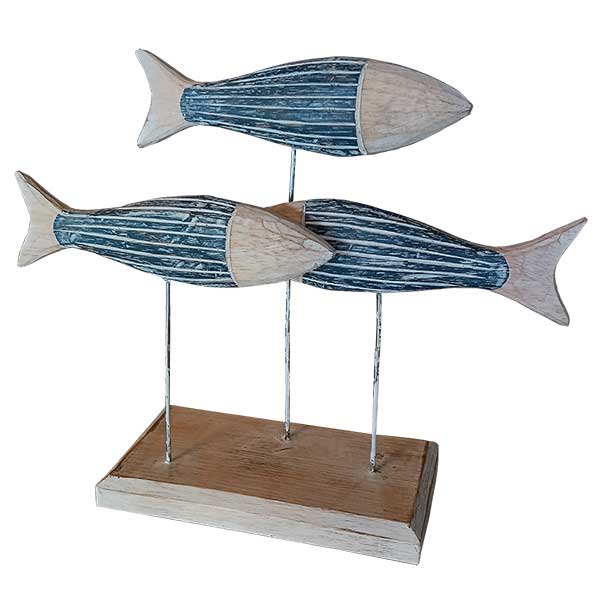 Wooden Fish Decoration on Stand - Set 3pcs,