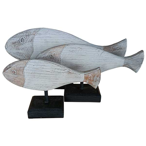 Wooden Fish Decoration - On stand 3pcs/set