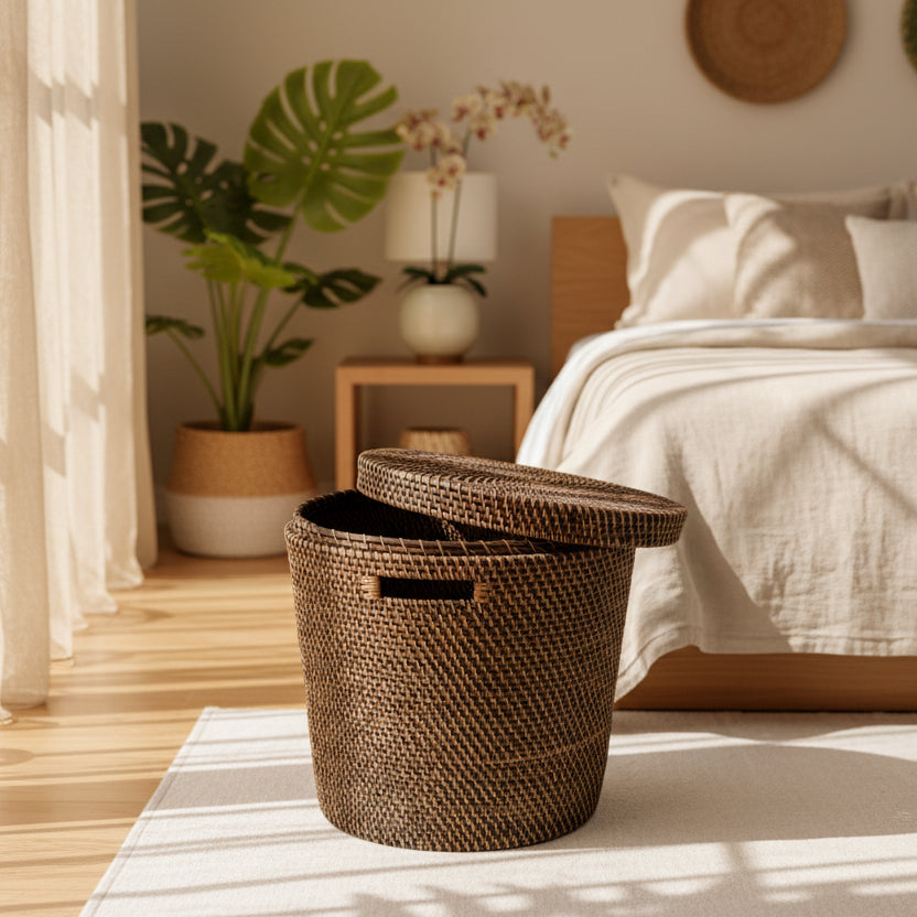 Laundry baskt / rattan dark brown