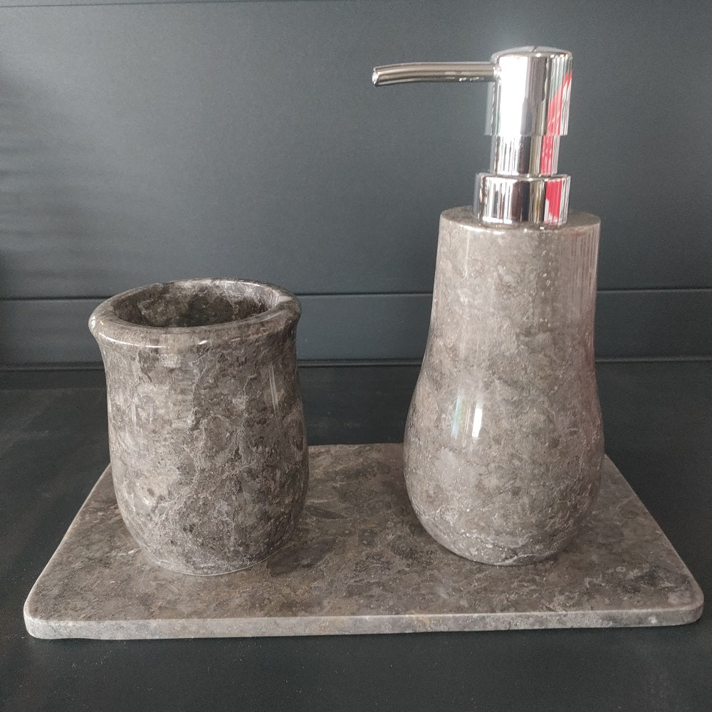 Bathroom Amenities Set- Pear Shape- Grey marble