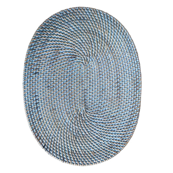 Placemat Oval / Rattan - Bluewash