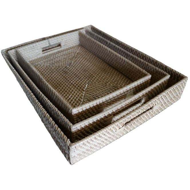 Rattan tray set of three