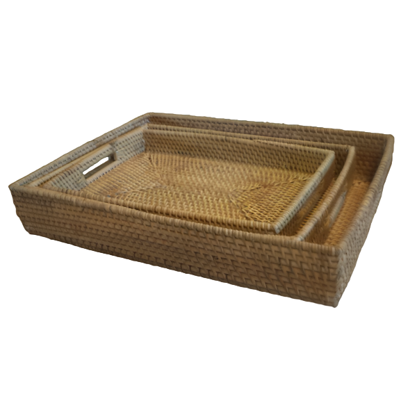 Rattan tray set of three