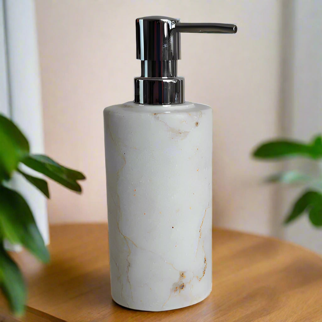 Soap & Lotion Dispenser Bottle & Pump - Cream Marble.