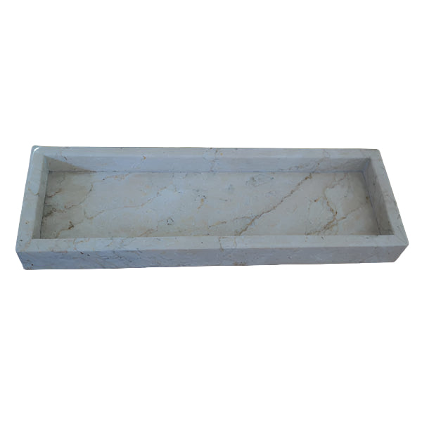 Cream rectangular marble bathroom countertop amenities trays, for hospitality supply.