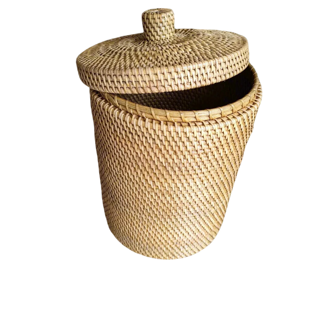 Rattan Dustbin with Lid - Natural Rattan