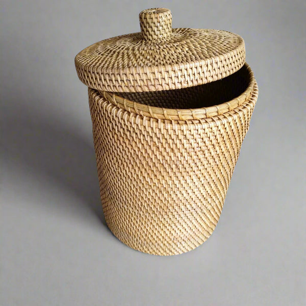 Rattan Dustbin with Lid - Natural Rattan