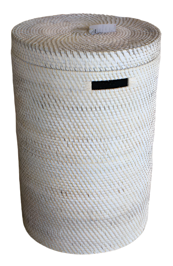 Laundry Basket in White Wash Rattan