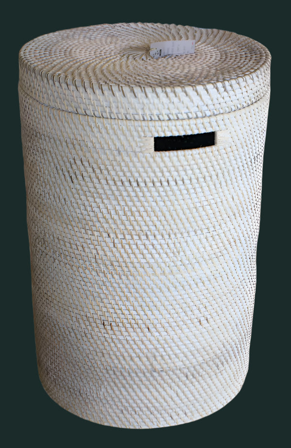 Laundry Basket in White Wash Rattan